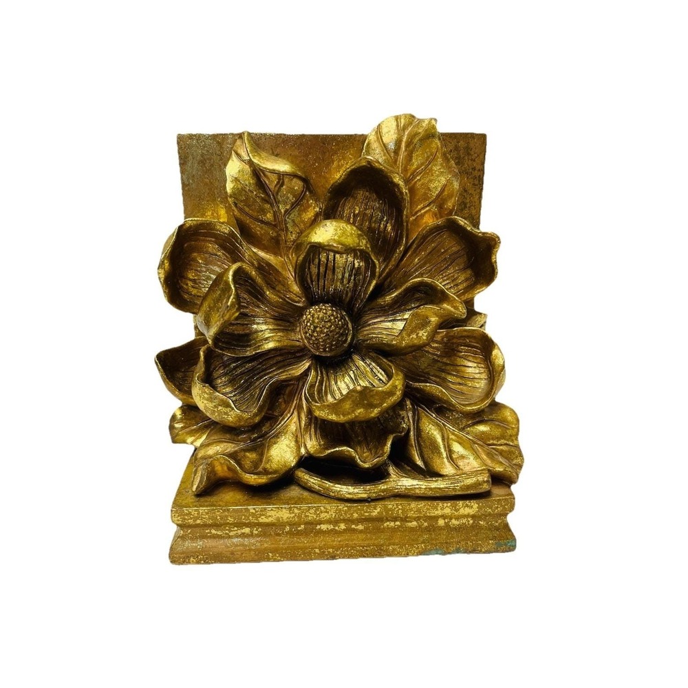 VTG 1995 CBK LTD Magnolia Blossom Book End 3D Gold Gilt Hollywood Regency Detail